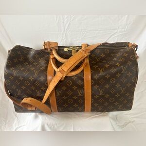 Louis Vuitton Monogram Canvas Keepall 50 Duffel Bag w/Shoulder Strap & Lock/Key